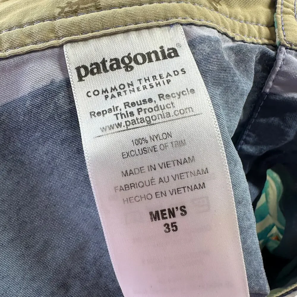 Patagonia Board Shorts Mens 35 Blue Multi Printed Wavefarer Striped Beach Swim